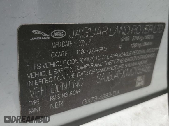2018 Jaguar XF 25t Premium with VIN SAJBJ4FX1JCY59486, listed as a Copart auction lot 78463744 with 126,214 mi miles and Salvage Title. Bid and sale history available at carsss.com. Image 14.