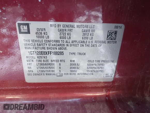 2015 GMC Sierra 2500HD Denali z VIN 1GT120E8XFF188285, wystawiony jako IAAI lot #41586993 z przebiegiem 141 691 mil mil oraz . Historia ofert i sprzedaży dostępna na DreamBid. Obrazek 9.