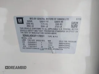 2015 Chevrolet Equinox LS with VIN 2GNALAEK3F1178551, listed as a IAAI auction lot 41300926 with 94,921 mi miles. Bid and sale history available at carsss.com. Image 9.