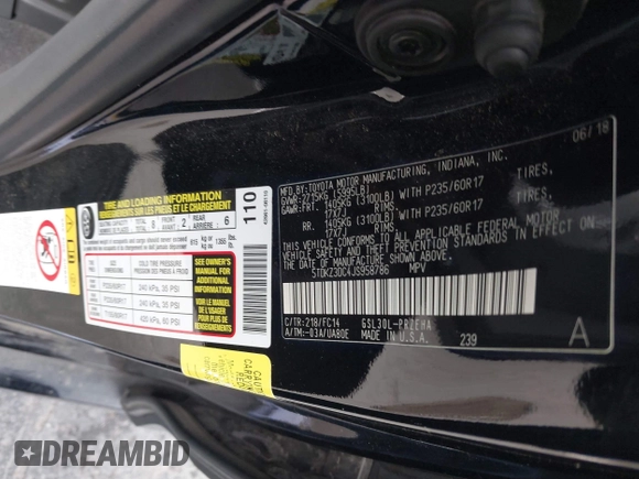 2018 Toyota Sienna LE Auto Access Seat с VIN 5TDKZ3DC4JS958786, выставлен на аукционе IAAI как лот 41777680 с пробегом 104 694 миль миль и . История ставок и продаж доступна на DreamBid. Изображение 9.