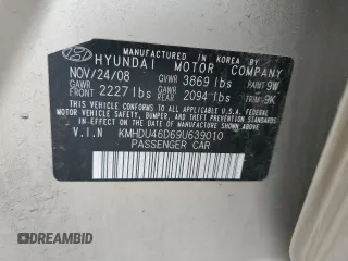 2009 Hyundai Elantra GLS with VIN KMHDU46D69U639010, listed as a Copart auction lot 57311405 with 96,759 mi miles and Salvage title. Bid and sale history available at DreamBid. Image 12.
