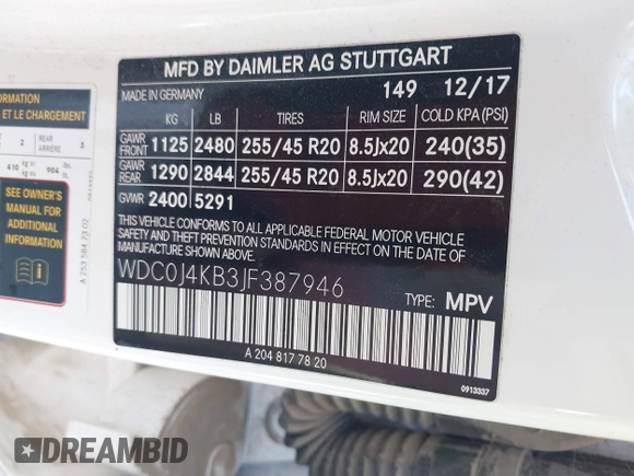 2018 Mercedes-Benz GLC with VIN WDC0J4KB3JF387946, listed as a IAAI auction lot 41494182 with 75,149 mi miles. Bid and sale history available at carsss.com. Image 9.