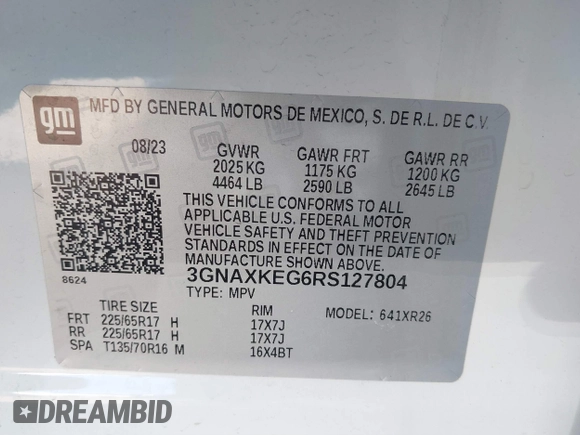 2024 Chevrolet Equinox LT with VIN 3GNAXKEG6RS127804, listed as a IAAI auction lot 41791748 with 14,540 mi miles. Bid and sale history available at carsss.com. Image 9.