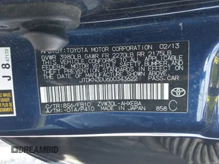2013 Toyota Prius One with VIN JTDKN3DU6D0343622, listed as a IAAI auction lot 42098154 with 337,881 mi miles. Bid and sale history available at carsss.com. Image 9.