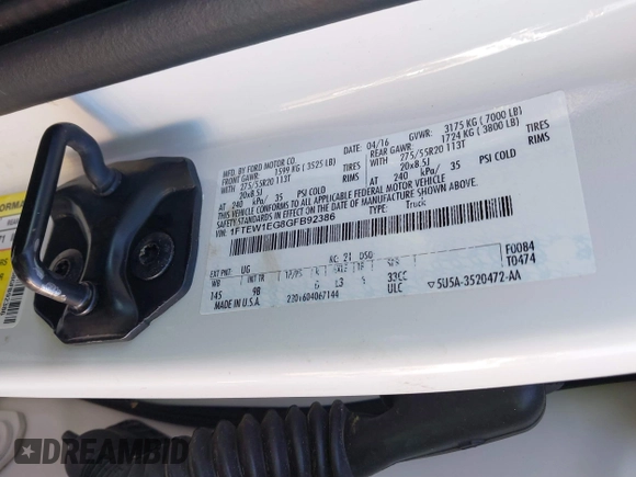 2016 Ford F-150 XLT с VIN 1FTEW1EG8GFB92386, выставлен на аукционе IAAI как лот 41090007 с пробегом 162 222 миль миль и . История ставок и продаж доступна на DreamBid. Изображение 9.