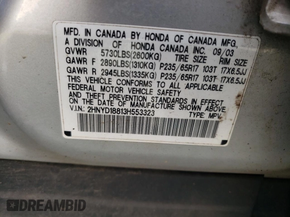 2003 Acura MDX Touring Pkg w/Navigation System with VIN 2HNYD18813H553323, listed as a Copart auction lot 74949634 with 178,260 mi miles and Salvage Title. Bid and sale history available at carsss.com. Image 13.
