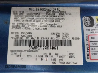 2009 Ford Fusion SE with VIN 3FAHP07129R174071, listed as a IAAI auction lot 41849832 with 208,463 mi miles. Bid and sale history available at carsss.com. Image 9.