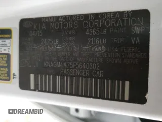 2015 Kia Optima LX with VIN KNAGM4A75F5640302, listed as a Copart auction lot 43641325 with 95,606 mi miles and Salvage Title. Bid and sale history available at DreamBid. Image 12.