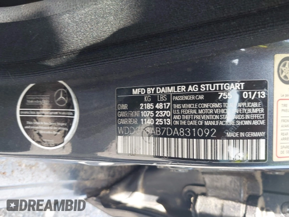 2013 Mercedes-Benz C 300 Sport with VIN WDDGF8AB7DA831092, listed as a IAAI auction lot 42777007 with Not provided miles and . Bid and sale history available at DreamBid. Image 9.