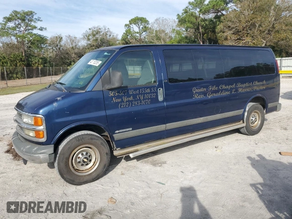 2001 Chevrolet Express z VIN 1GAHG39R511239436, wystawiony jako Copart lot #43115255 z przebiegiem 91 398 mil mil oraz Czysty tytuł • Clean title. Historia ofert i sprzedaży dostępna na DreamBid. Obrazek 1.