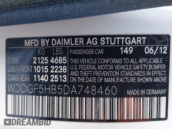 2013 Mercedes-Benz C 350 Sport with VIN WDDGF5HB5DA748460, listed as a IAAI auction lot 41538293 with 96,577 mi miles and . Bid and sale history available at DreamBid. Image 9.