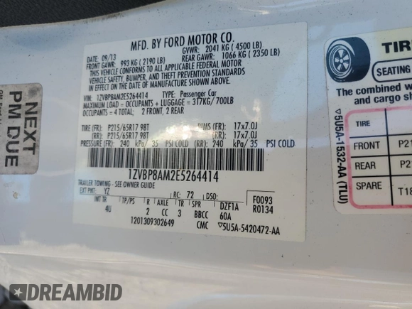 2014 Ford Mustang V6 with VIN 1ZVBP8AM2E5264414, listed as a Copart auction lot 51498755 with 162,595 mi miles and Salvage Title. Bid and sale history available at carsss.com. Image 14.