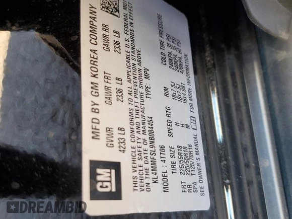 2022 Buick Encore GX Essence with VIN KL4MMFSL9NB084454, listed as a Copart auction lot 55163775 with 4,335 mi miles and Salvage title. Bid and sale history available at DreamBid. Image 12.