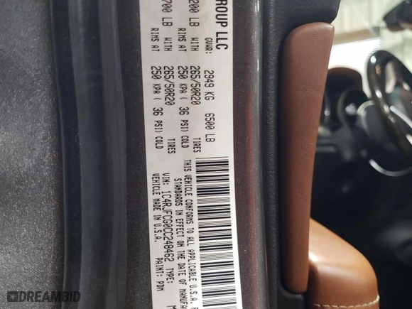 2012 Jeep Grand Cherokee Overland with VIN 1C4RJFCG0CC248462, listed as a Copart auction lot 46648895 with 99,479 mi miles and Salvage Title. Bid and sale history available at carsss.com. Image 12.