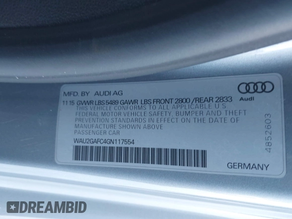 2016 Audi A7 Prestige с VIN WAU2GAFC4GN117554, выставлен на аукционе IAAI как лот 41229846 с пробегом Не указан миль и . История ставок и продаж доступна на DreamBid. Изображение 9.
