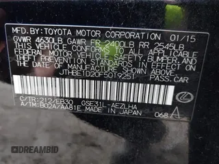 2015 Lexus IS 350 with VIN JTHBE1D20F5019251, listed as a IAAI auction lot 41250626 with 87,351 mi miles and . Bid and sale history available at DreamBid. Image 9.