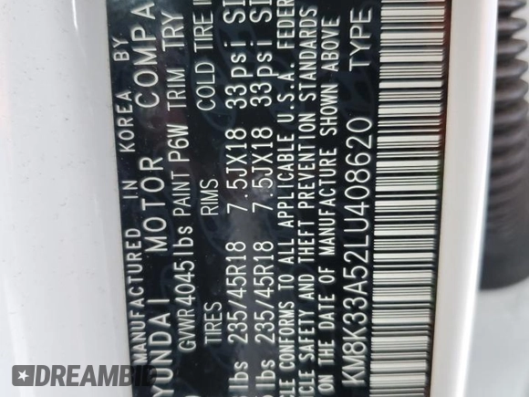 2020 Hyundai Kona Limited with VIN KM8K33A52LU408620, listed as a Copart auction lot 49206055 with 29,174 mi miles and Salvage Title. Bid and sale history available at carsss.com. Image 13.
