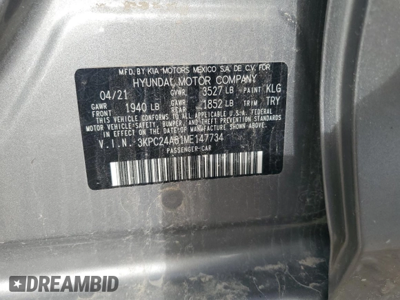 2021 Hyundai Accent SE z VIN 3KPC24A61ME147734, wystawiony jako Copart lot #59638425 z przebiegiem 66 553 mil mil oraz Szkoda całkowita • Salvage title. Historia ofert i sprzedaży dostępna na DreamBid. Obrazek 12.