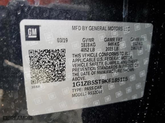 2019 Chevrolet Malibu LS with VIN 1G1ZB5ST9KF185115, listed as a Copart auction lot 85706604 with 94,417 mi miles and Salvage Title. Bid and sale history available at carsss.com. Image 13.