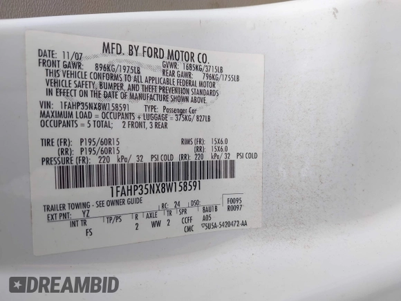 2008 Ford Focus SE с VIN 1FAHP35NX8W158591, выставлен на аукционе IAAI как лот 42237633 с пробегом 167 673 миль миль и . История ставок и продаж доступна на DreamBid. Изображение 9.
