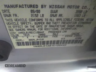2001 Nissan Altima GXE with VIN 1N4DL01A81C120442, listed as a IAAI auction lot 36104251 with 0 mi miles. Bid and sale history available at carsss.com. Image 9.