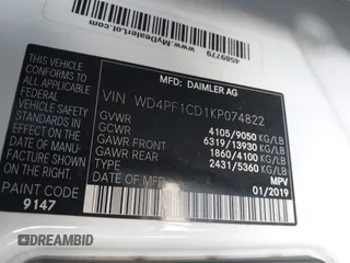 2019 Mercedes-Benz Sprinter Cargo z VIN WD4PF1CD1KP074822, wystawiony jako IAAI lot #40303744 z przebiegiem Nie podano mil oraz . Historia ofert i sprzedaży dostępna na DreamBid. Obrazek 9.
