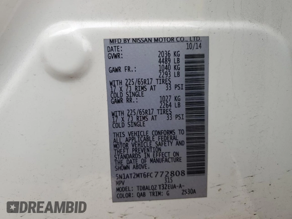2015 Nissan Rogue SV with VIN 5N1AT2MT6FC772808, listed as a Copart auction lot 86929294 with 77,925 mi miles and Salvage Title. Bid and sale history available at carsss.com. Image 16.
