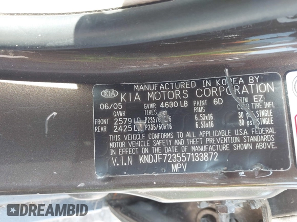 2005 Kia Sportage LX with VIN KNDJF723557133872, listed as a IAAI auction lot 42203702 with 181,132 mi miles and . Bid and sale history available at carsss.com. Image 9.