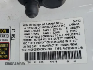 2012 Honda Civic Cpe EX-L with VIN 2HGFG3B06CH541589, listed as a Copart auction lot 52282275 with 137,635 mi miles and Salvage Title. Bid and sale history available at carsss.com. Image 14.