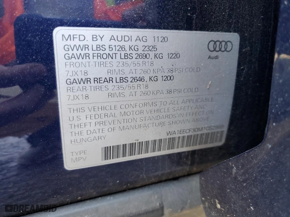 2021 Audi Q3 S line Premium Plus with VIN WA1EECF30M1052989, listed as a Copart auction lot 50799355 with 33,318 mi miles and Salvage Title. Bid and sale history available at carsss.com. Image 14.