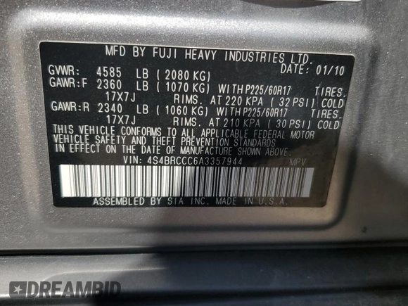 2010 Subaru Outback Premium All-Weather Anniversary z VIN 4S4BRCCC6A3357944, wystawiony jako Copart lot #56299625 z przebiegiem 141 392 mil mil oraz Szkoda całkowita • Salvage title. Historia ofert i sprzedaży dostępna na DreamBid. Obrazek 13.