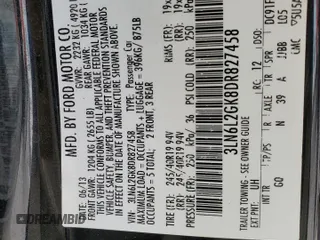 2013 Lincoln MKZ z VIN 3LN6L2GK8DR827458, wystawiony jako Copart lot #58346375 z przebiegiem 123 434 mil mil oraz Szkoda całkowita • Salvage title. Historia ofert i sprzedaży dostępna na DreamBid. Obrazek 12.