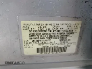 2010 Nissan Sentra SR with VIN 3N1AB6AP7AL681777, listed as a Copart auction lot 50659715 with 184,135 mi miles and Salvage Title. Bid and sale history available at DreamBid. Image 12.