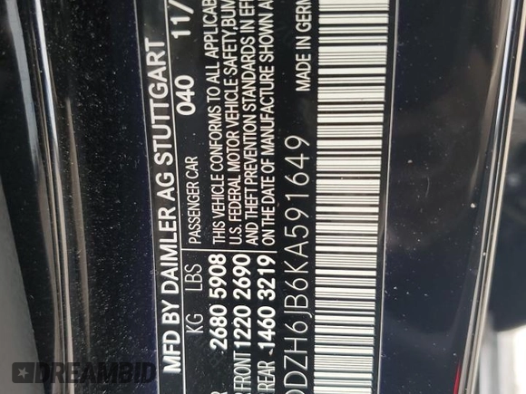 2019 Mercedes-Benz E 450 with VIN WDDZH6JB6KA591649, listed as a Copart auction lot 84411714 with 55,956 mi miles and Salvage Title. Bid and sale history available at DreamBid. Image 12.