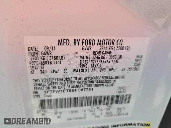 2011 Ford F-150 XLT with VIN 1FTFW1ET6BFC87751, listed as a Copart auction lot 50521965 with 337,608 mi miles and Salvage Title. Bid and sale history available at carsss.com. Image 12.