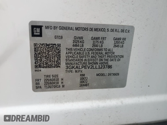 2020 GMC Terrain SLT с VIN 3GKALPEV2LL123786, выставлен на аукционе Copart как лот 53168695 с пробегом 102 564 миль миль и Списание • Salvage title. История ставок и продаж доступна на DreamBid. Изображение 12.