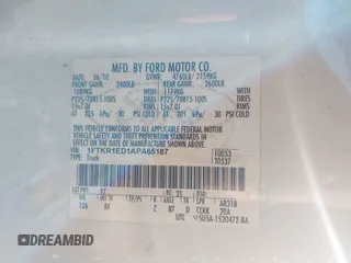 2010 Ford Ranger XL with VIN 1FTKR1ED1APA65187, listed as a IAAI auction lot 41594730 with Not provided miles and . Bid and sale history available at DreamBid. Image 9.