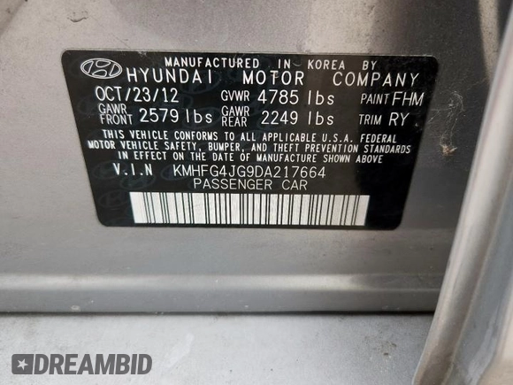 2013 Hyundai Azera z VIN KMHFG4JG9DA217664, wystawiony jako Copart lot #60855945 z przebiegiem 115 623 mil mil oraz Czysty tytuł • Clean title. Historia ofert i sprzedaży dostępna na DreamBid. Obrazek 12.