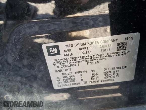 2020 Chevrolet Trax LT z VIN KL7CJLSBXLB026072, wystawiony jako Copart lot #52309265 z przebiegiem Nie podano mil oraz Szkoda całkowita • Salvage title. Historia ofert i sprzedaży dostępna na DreamBid. Obrazek 14.