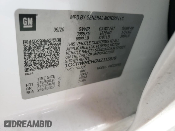 2021 Chevrolet Silverado 1500 Custom with VIN 1GCRWBEH6MZ115879, listed as a Copart auction lot 74552314 with Not Provided miles and Salvage Title. Bid and sale history available at DreamBid. Image 12.