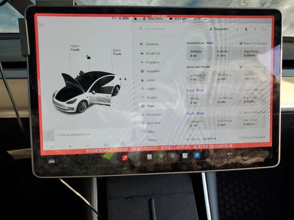 2020 Tesla Model 3 Standard Range Plus with VIN 5YJ3E1EA8LF783869, listed as a Copart auction lot 88313775 with 84,967 mi miles and Salvage Title. Bid and sale history available at carsss.com. Image 9.