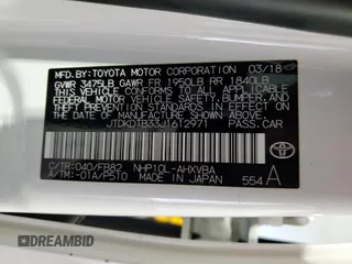 2018 Toyota Prius One with VIN JTDKDTB33J1612971, listed as a Copart auction lot 52892315 with 57,369 mi miles and Clean Title. Bid and sale history available at DreamBid. Image 12.