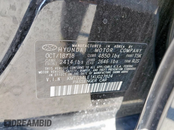 2019 Genesis G70 Advanced with VIN KMTG34LE1KU027824, listed as a Copart auction lot 46900135 with 42,325 mi miles and Salvage title. Bid and sale history available at DreamBid. Image 12.