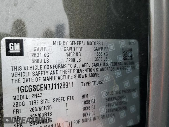 2018 Chevrolet Colorado 2WD LT with VIN 1GCGSCEN7J1128911, listed as a Copart auction lot 51455695 with 47,553 mi miles and Salvage title. Bid and sale history available at DreamBid. Image 13.
