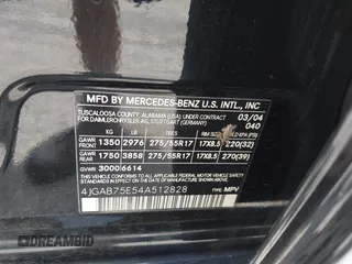2004 Mercedes-Benz M 500 with VIN 4JGAB75E54A512828, listed as a IAAI auction lot 42579923 with 262,406 mi miles and . Bid and sale history available at DreamBid. Image 9.
