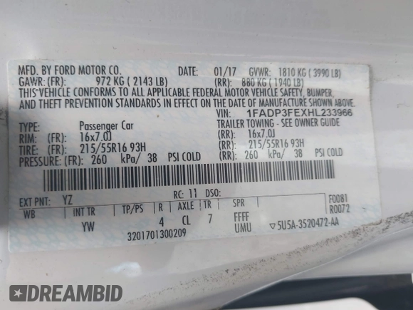 2017 Ford Focus SE with VIN 1FADP3FEXHL233966, listed as a IAAI auction lot 42220832 with 70,197 mi miles and . Bid and sale history available at carsss.com. Image 9.