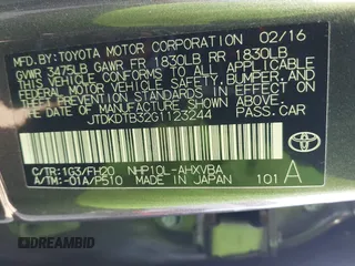 2016 Toyota Prius One with VIN JTDKDTB32G1123244, listed as a IAAI auction lot 41613487 with 81,682 mi miles and . Bid and sale history available at DreamBid. Image 9.