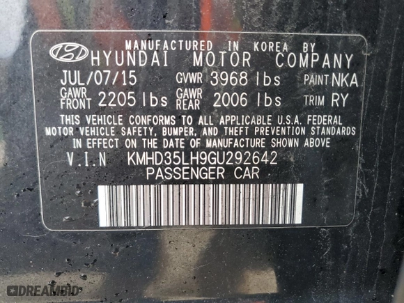 2016 Hyundai Elantra GT with VIN KMHD35LH9GU292642, listed as a Copart auction lot 42059314 with 142,196 mi miles. Bid and sale history available at carsss.com. Image 12.