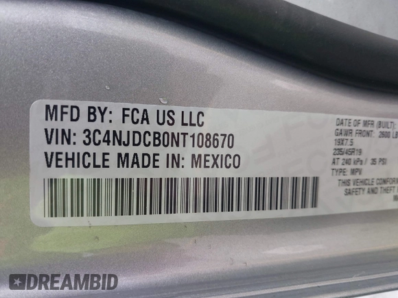 2022 Jeep Compass Limited with VIN 3C4NJDCB0NT108670, listed as a IAAI auction lot 42379451 with 42,170 mi miles and . Bid and sale history available at DreamBid. Image 9.