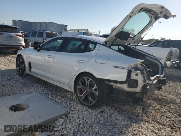 2021 Kia Stinger GT1 with VIN KNAE45LC6M6087917, listed as a Copart auction lot 53020095 with 57,615 mi miles and Salvage Title. Bid and sale history available at carsss.com. Image 2.